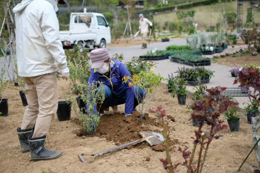 ハートアイテムを探して！季節の花エリアの植え替え作業